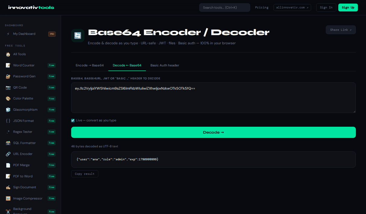Base64 Encoder / Decoder — Decode Base64