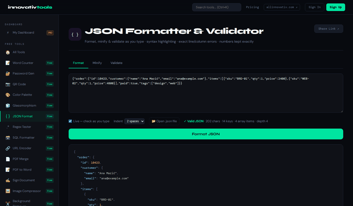 JSON Formatter & Validator