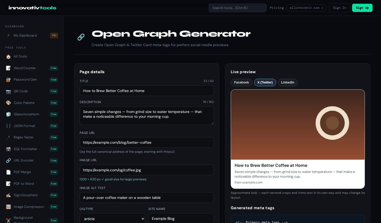 Open Graph Generator — Twitter Cards
