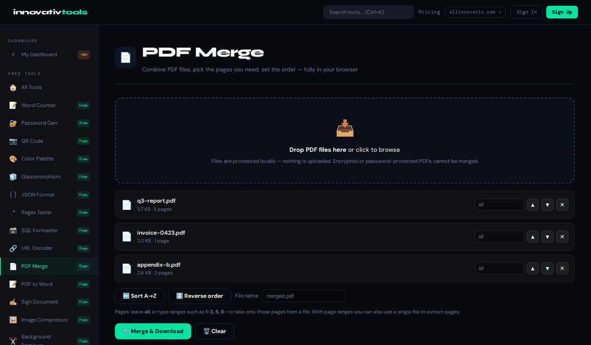 PDF Merge — Private, processed locally