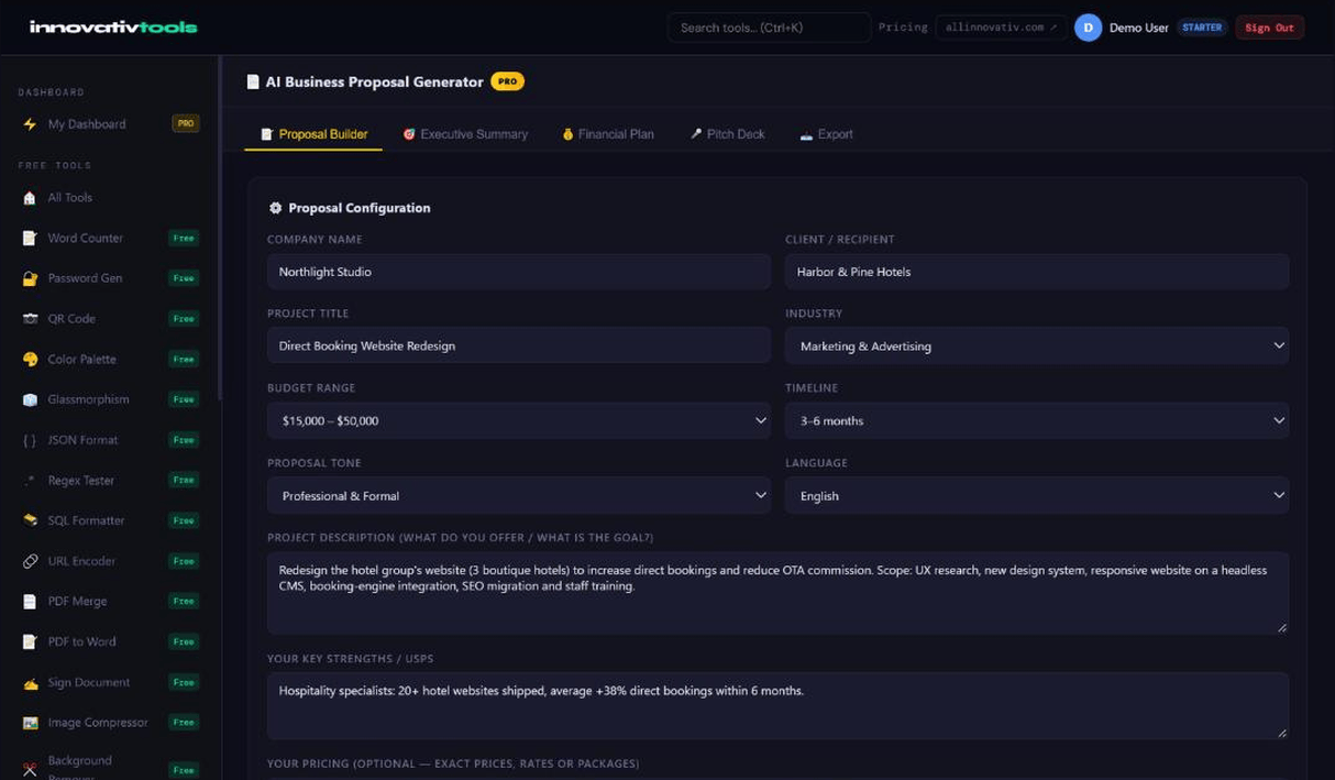Proposal Generator — Free Online Tool | All Innovativ