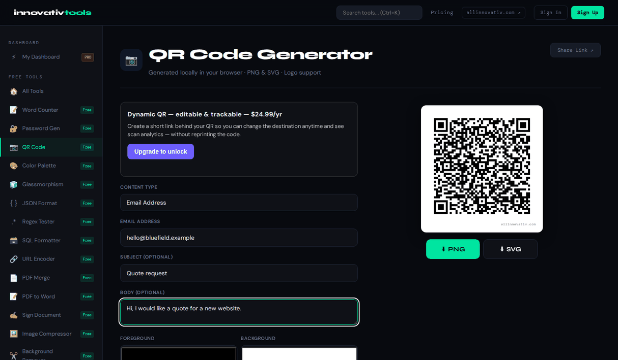 QR Code Generator — Email Address