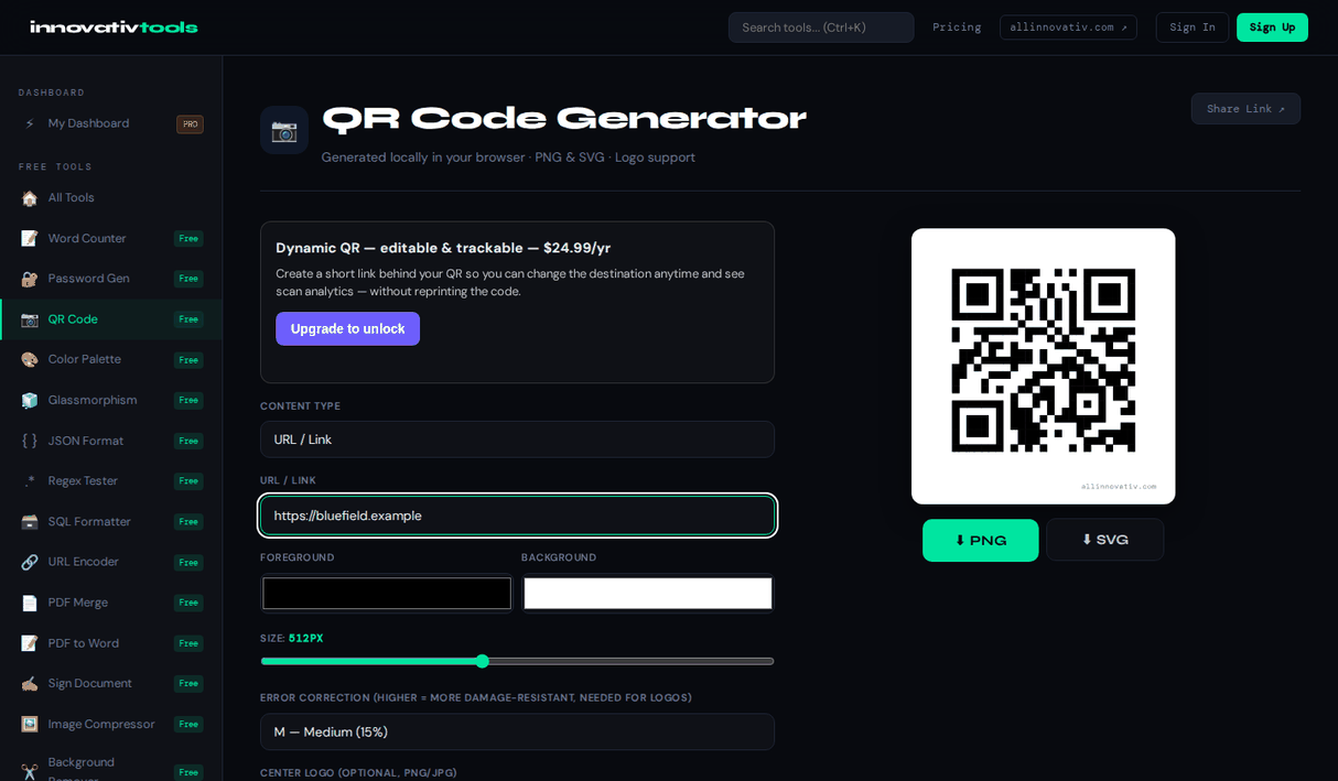 QR Code Generator — SVG Download