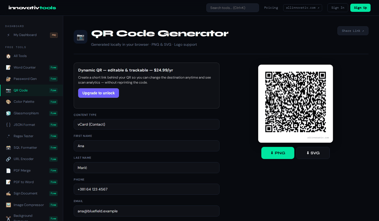 QR Code Generator — vCard (Contact)