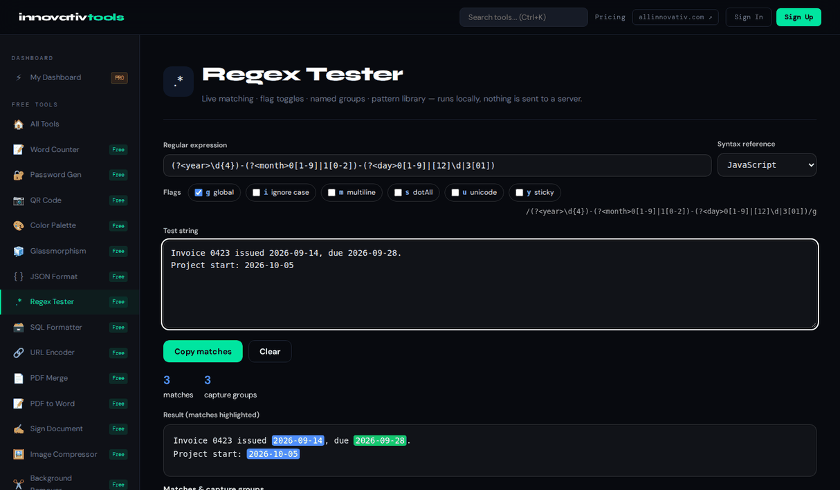 Regex Tester — Capture groups