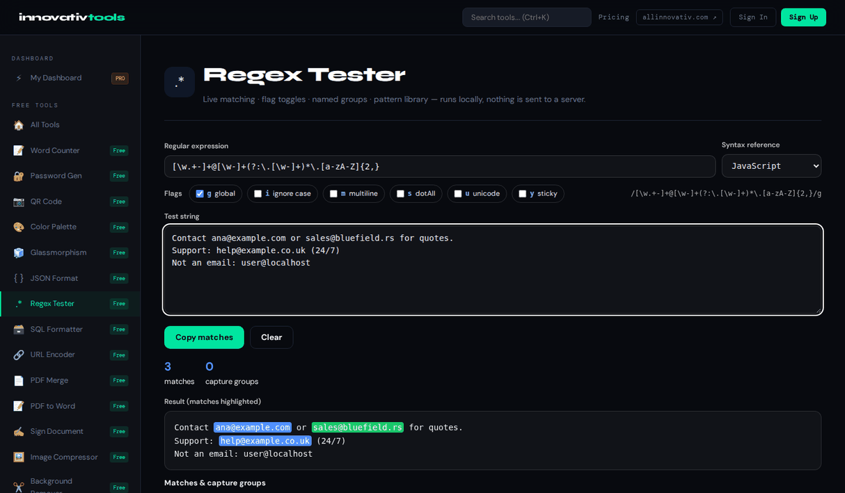 Regex Tester — Live match highlighting