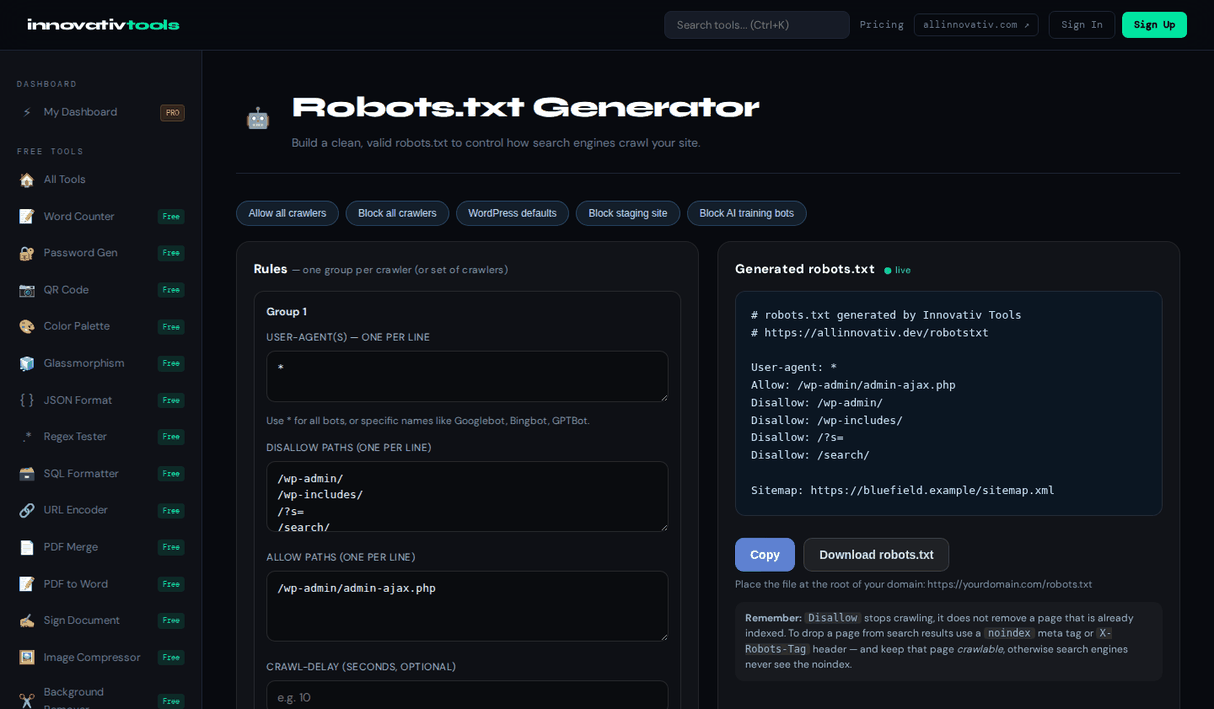 Robots.txt Generator — Online & Free