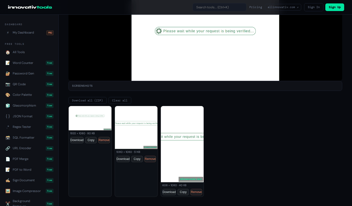 Screenshot tool with aspect ratio options 16:9, 9:16, 1:1