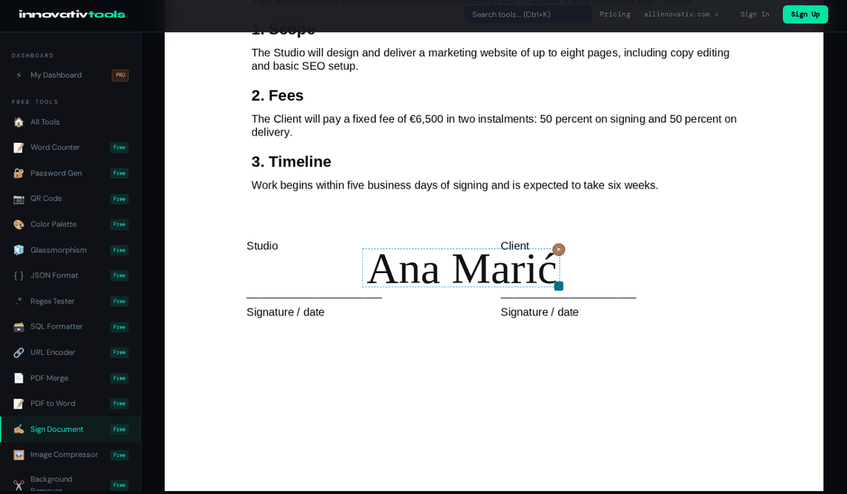 Sign Document — No signup required